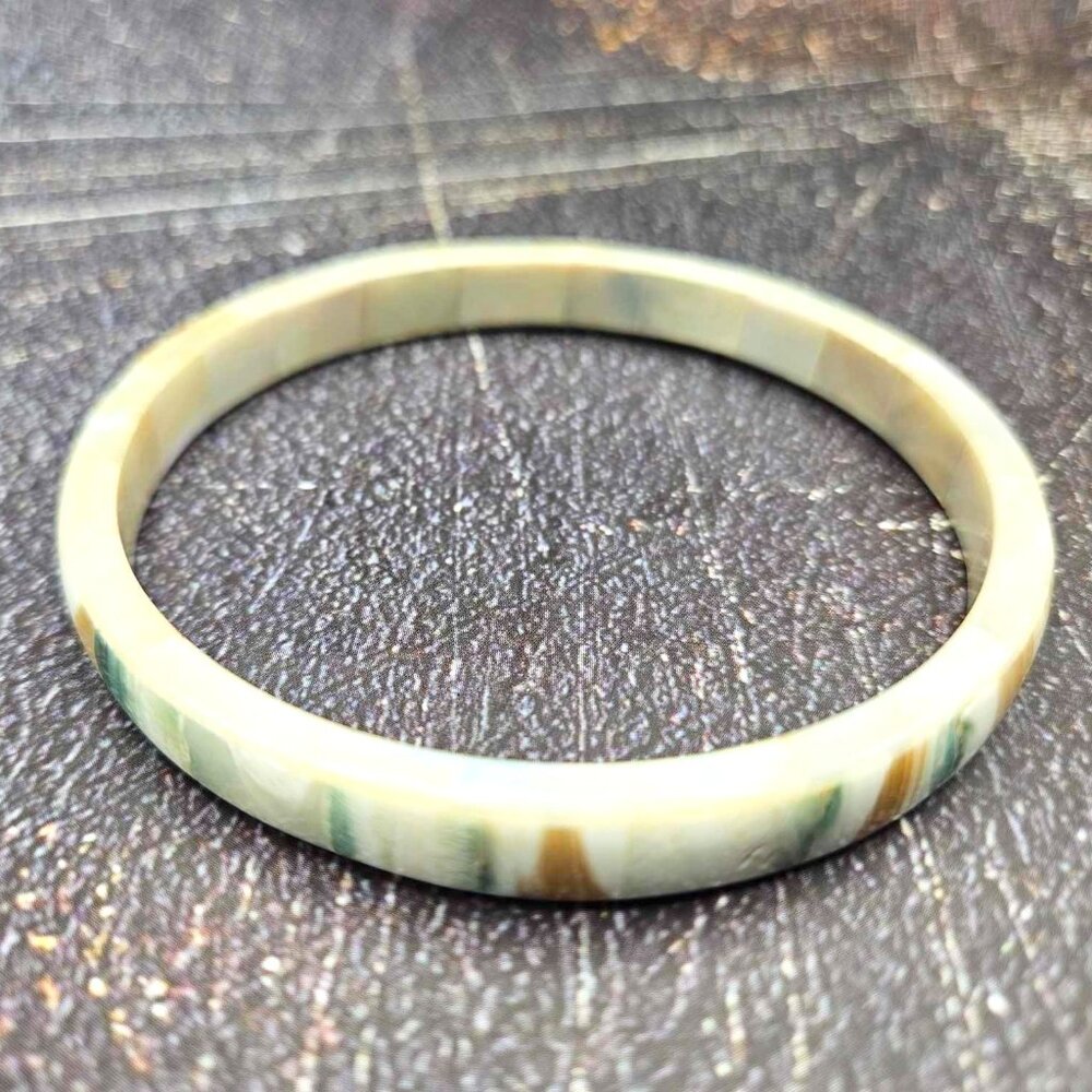 Vintage Resin Bangle – Striped Inlay Boho Bracelet